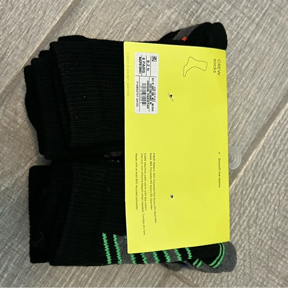 6 - Pack All in Motion Black and Blue Casual Crew Socks for BOYS